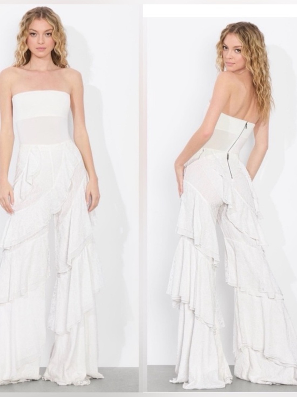 NWOT Alice + Olivia Lotus High-Rise Wide Leg Lace Ruffle Pant White size 2